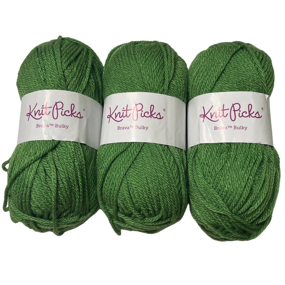 Knit Picks Brava Bulky Lot of 3 100% Premium Acrylic Color - Peapod 136 yds each